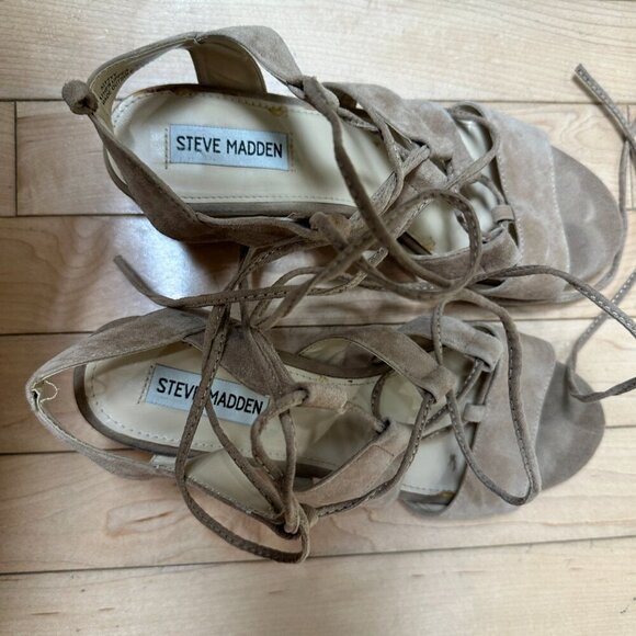 STEVE MADDEN Kittyy Suede Lace Up Gladiator Block Heel Sandal - 8 - Picture 10 of 11